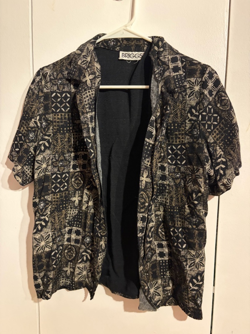 Briggs New York Black Short-Sleeve Patterned Shirt Jacket